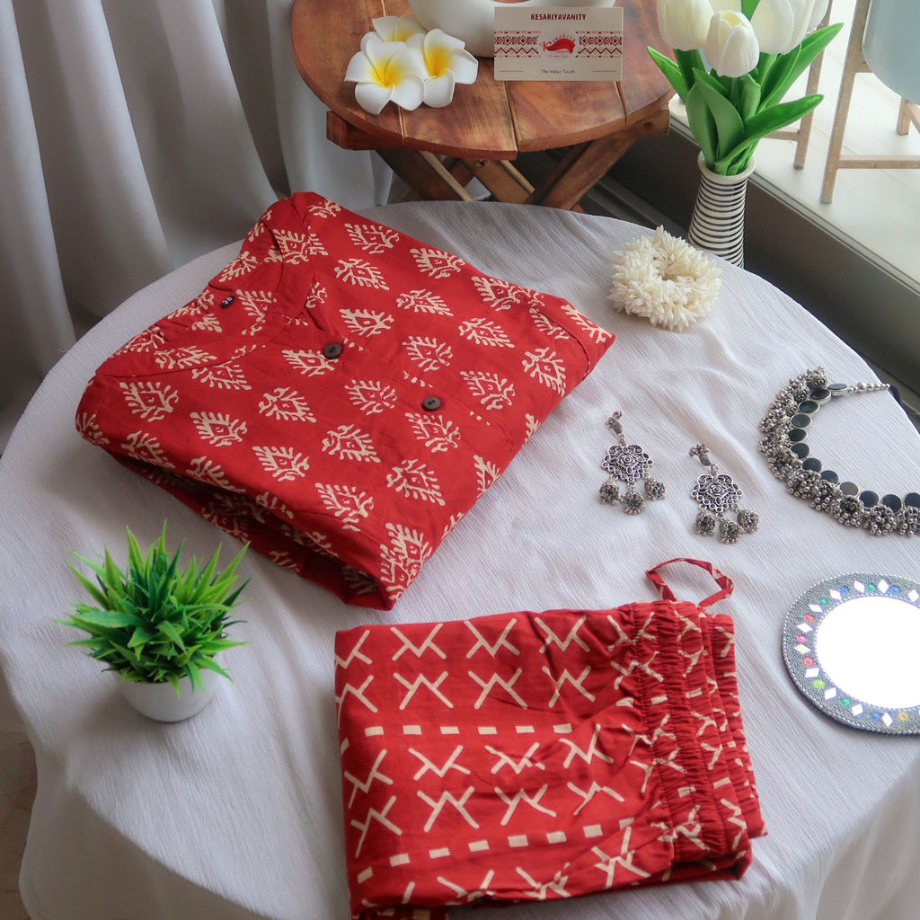 Crimson Pattern Cotton Suit Set