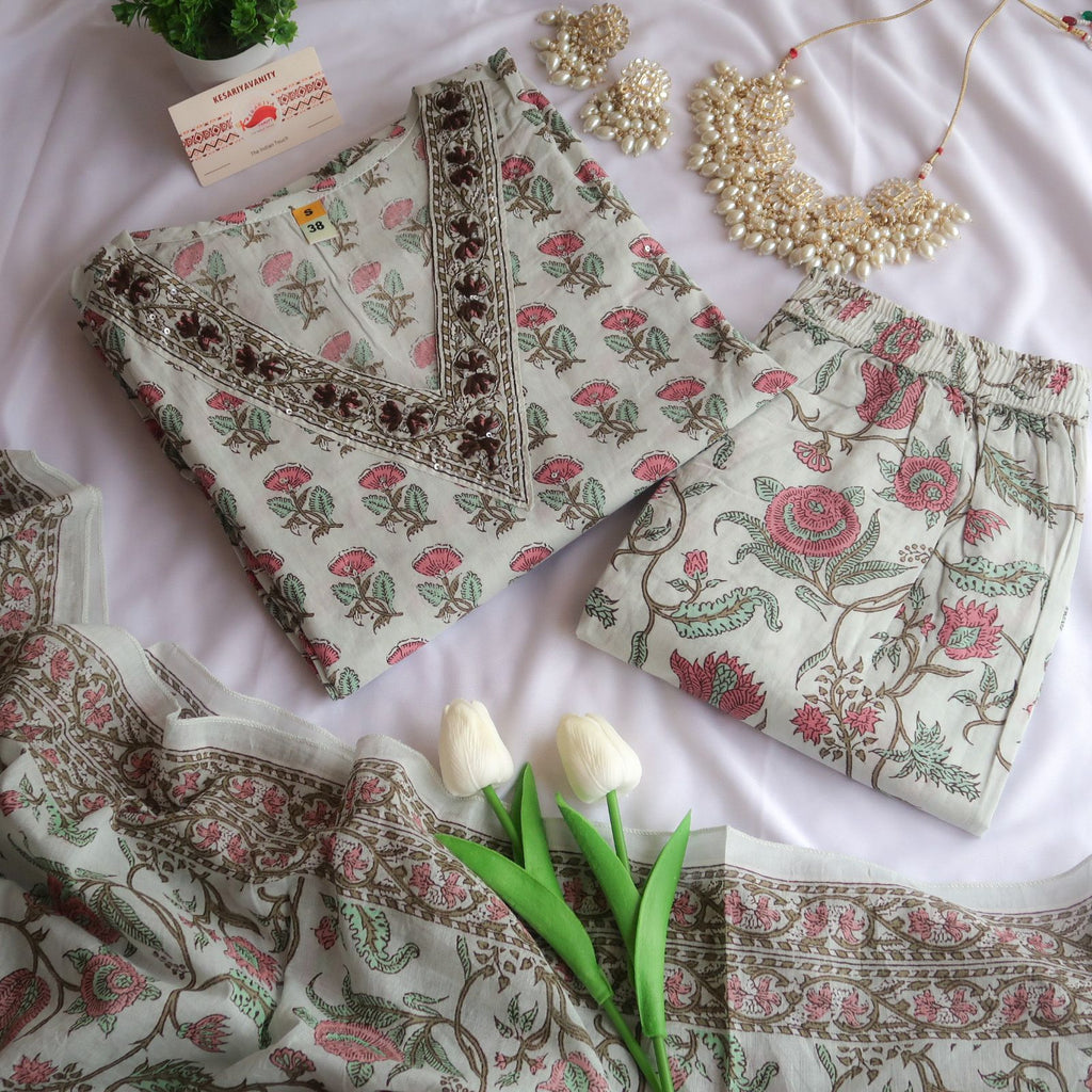 Pastel Petal Serene Suit Set - Slim  Fit