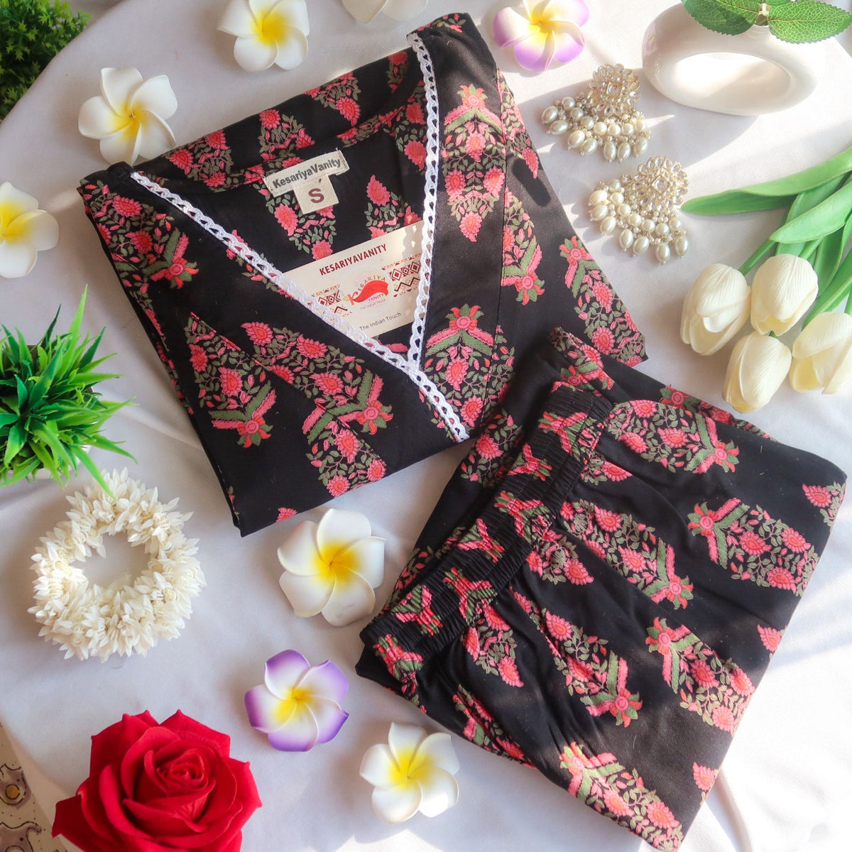 Black Blooms Suit Set - Sukoon (Slim Fit)
