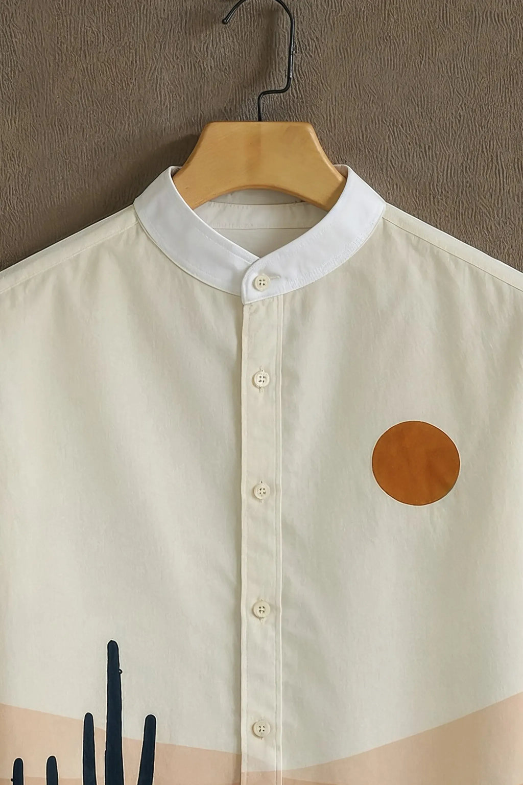 Men's Desert Cactus Sunset Graphic Mandarin Collar Shirt Beige