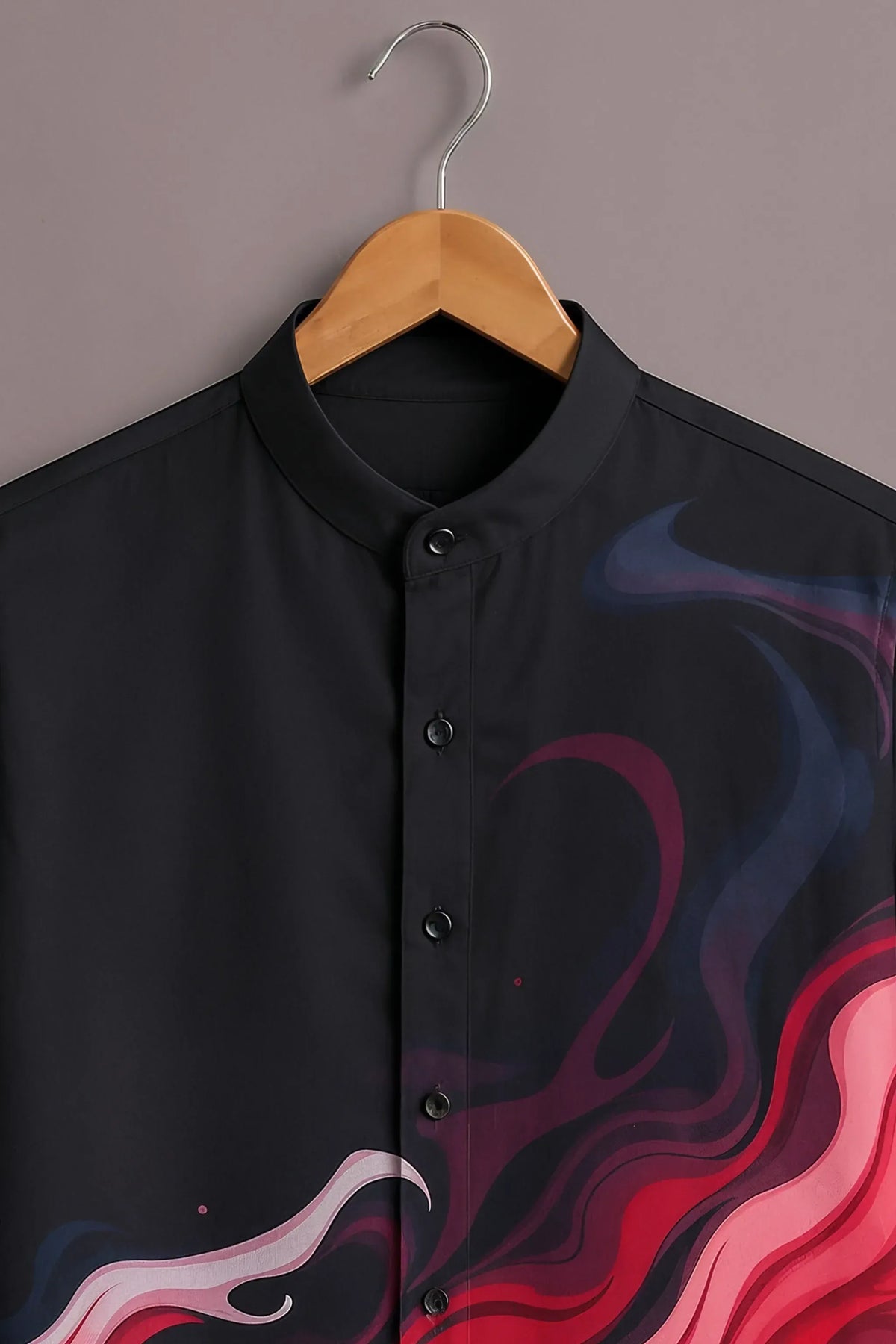 Men's Premium Abstract Wave Mandarin Collar Shirt