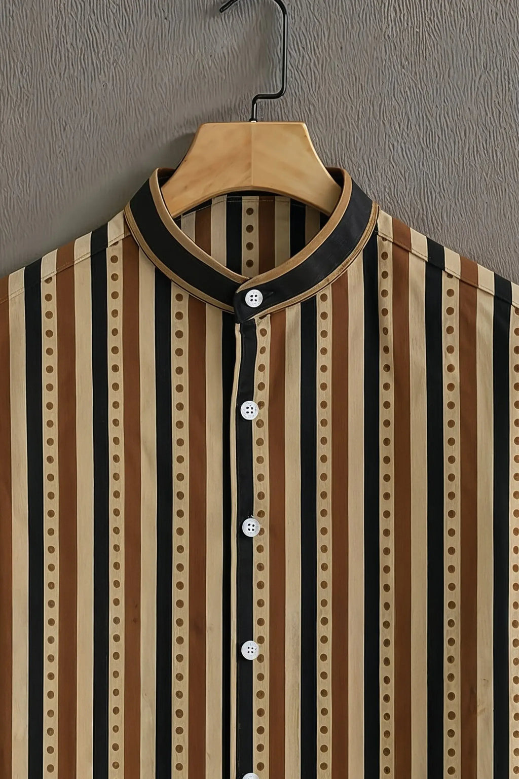 Men's Vertical Stripe Mandarin Collar Casual Shirt
