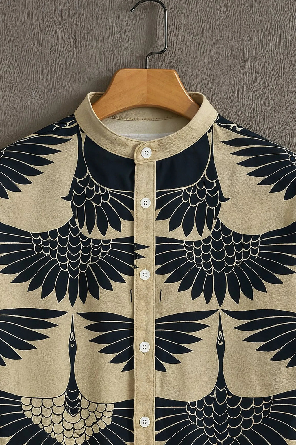 Men's Eagle Print Mandarin Collar Half Sleeve Shirt