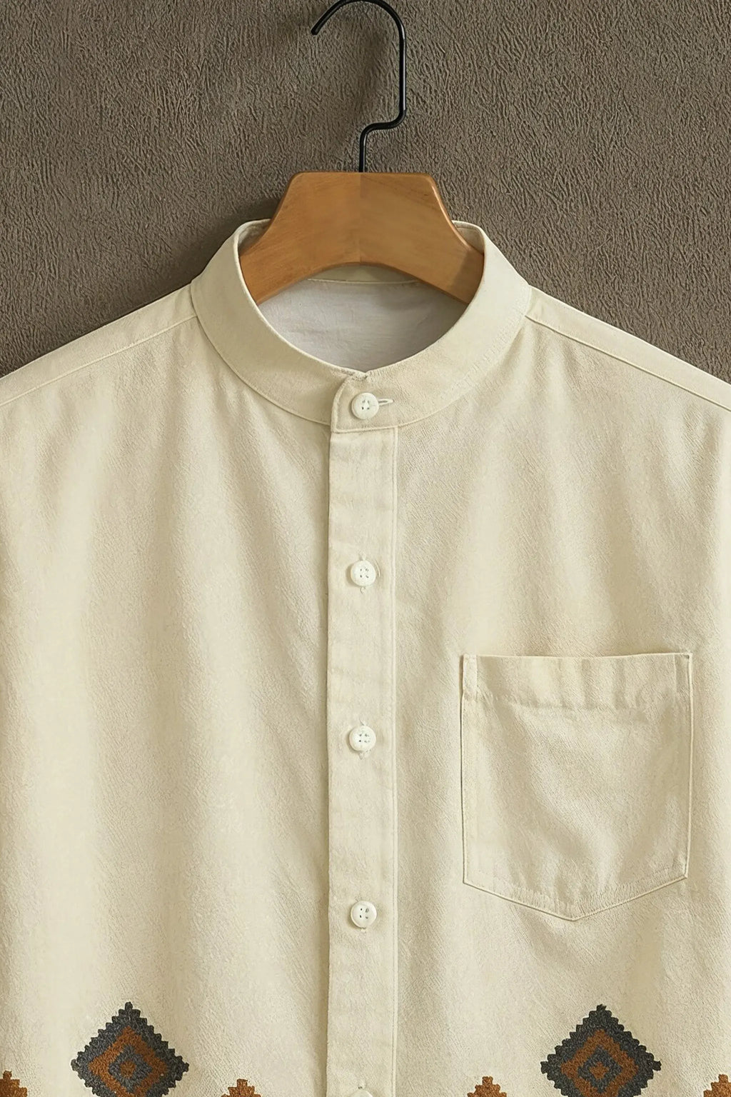Men's Premium Embroidered Floral Geometric Mandarin Collar Shirt