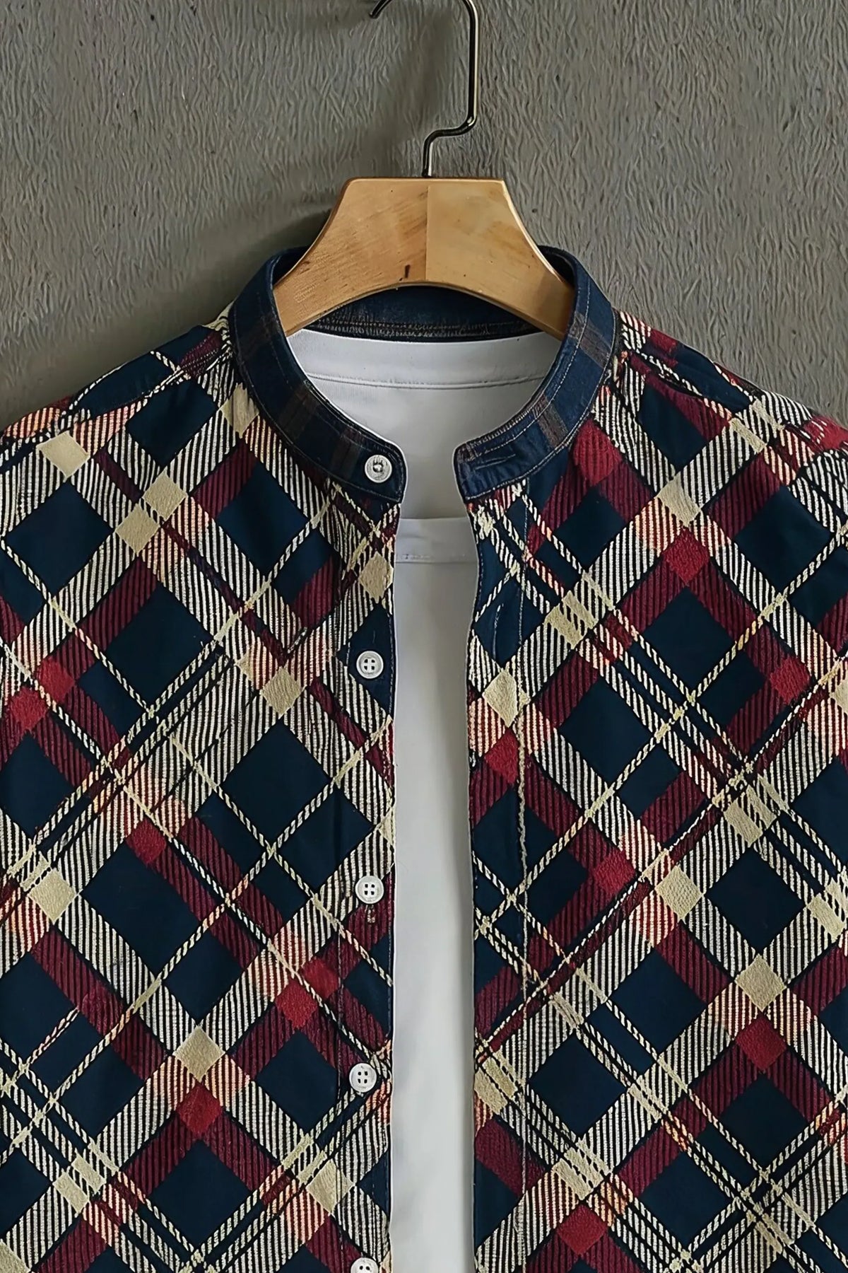 Men's Premium Argyle Print Mandarin Collar Shirt