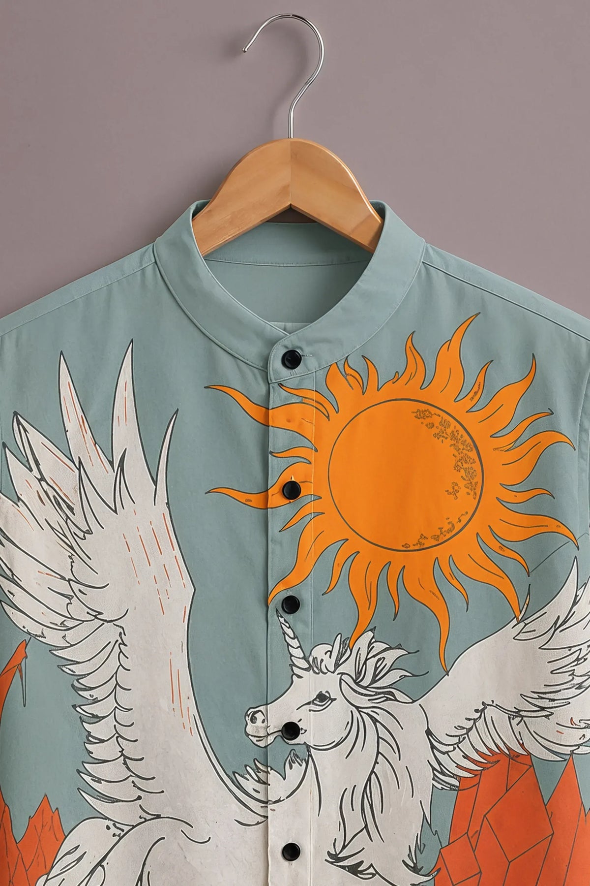 Men's Pegasus & Sun Print Mandarin Collar Shirt