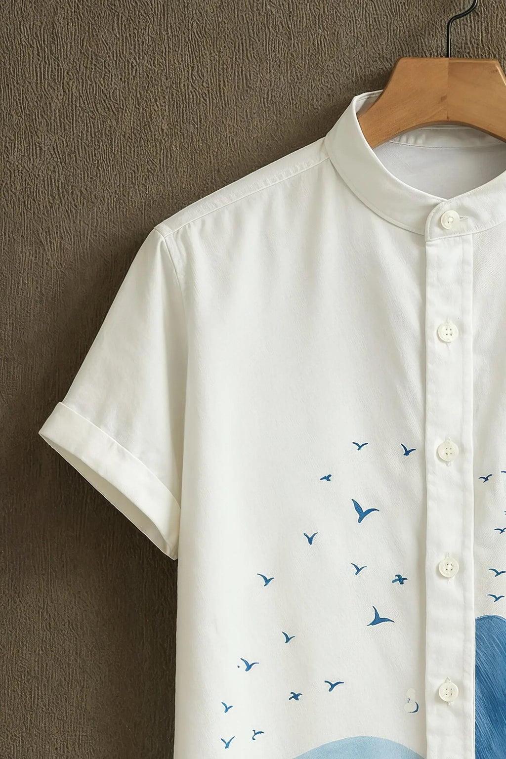 Men's Feather Ocean Wave Mandarin Collar Shirt