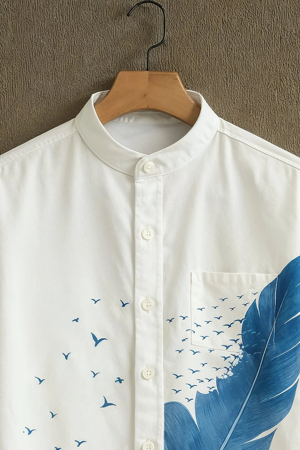 Men's Feather Ocean Wave Mandarin Collar Shirt