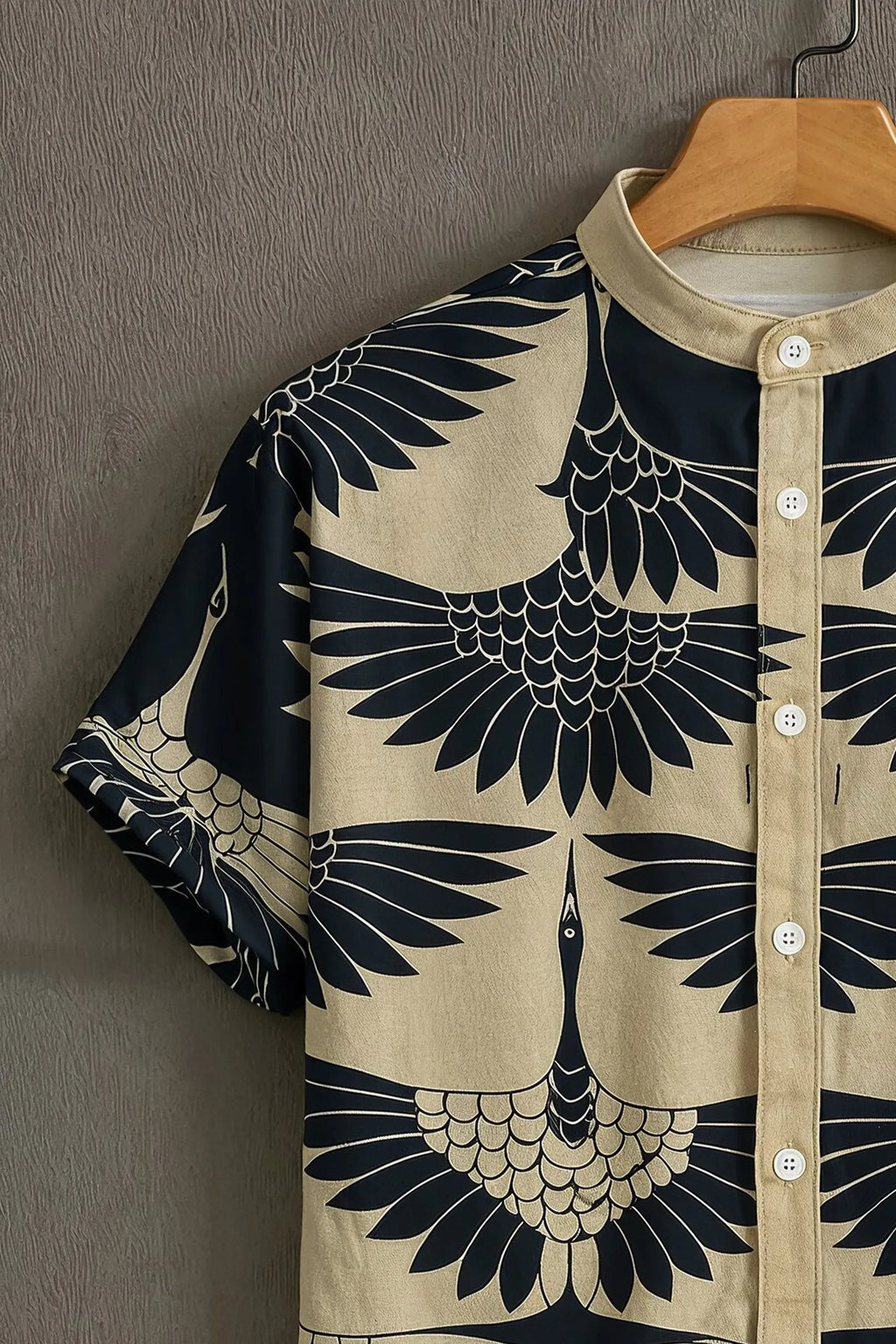 Men's Eagle Print Mandarin Collar Half Sleeve Shirt