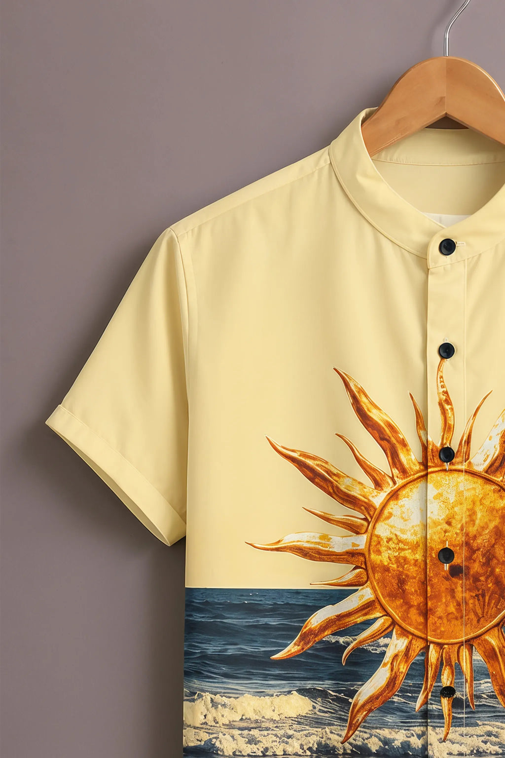 Men's Premium Sun & Ocean Print Mandarin Collar Shirt