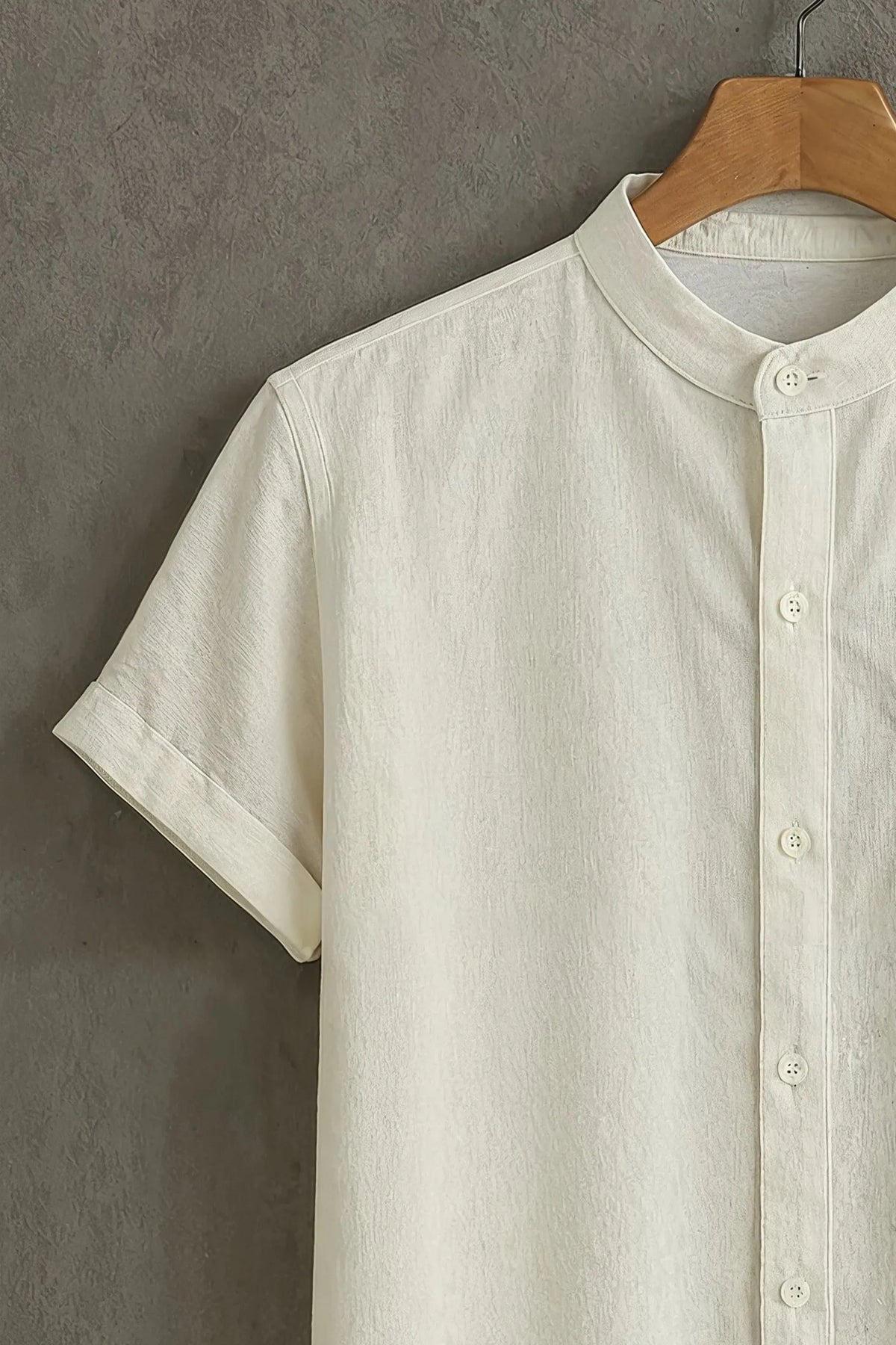 Men's Black Cat Graphic Mandarin Collar Shirt Beige