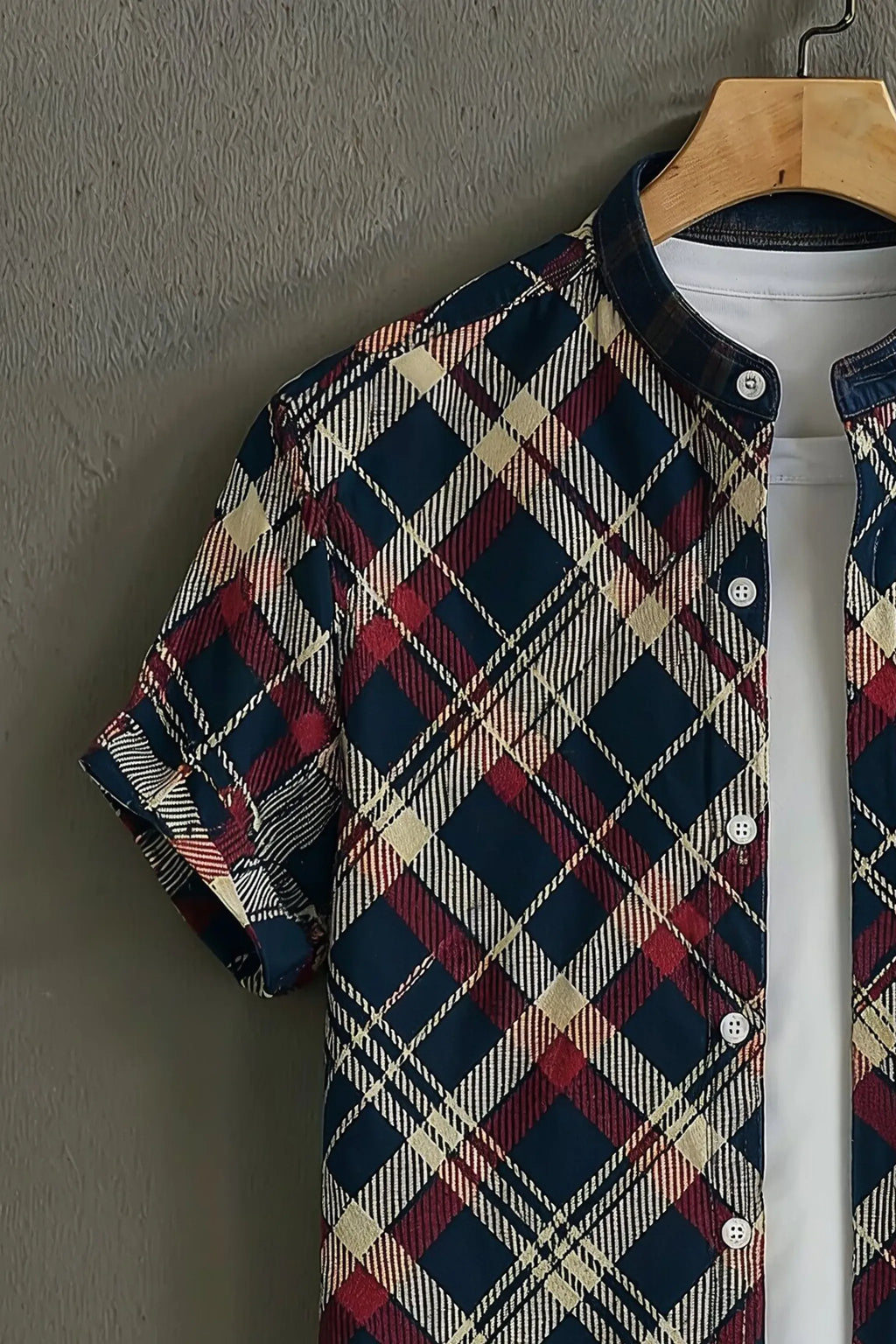 Men's Premium Argyle Print Mandarin Collar Shirt
