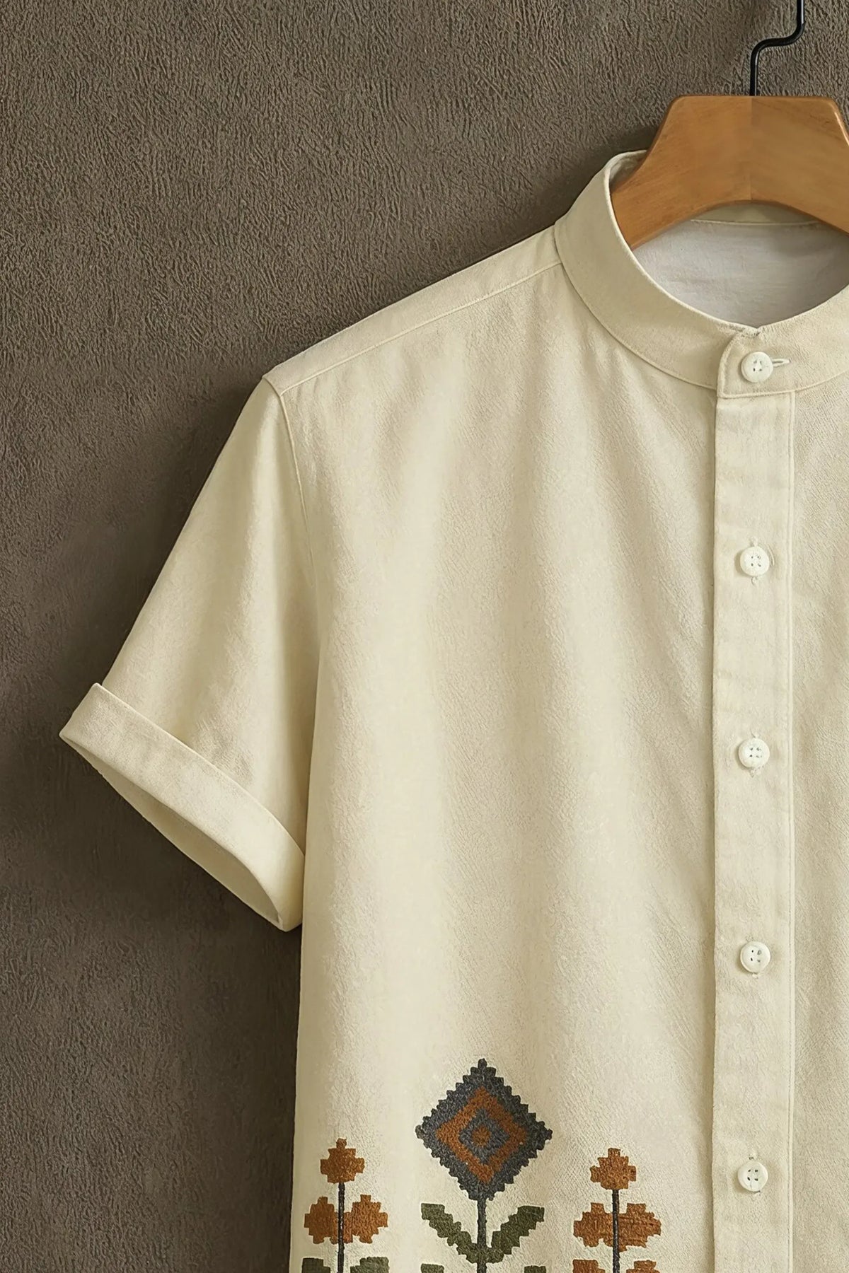 Men's Premium Embroidered Floral Geometric Mandarin Collar Shirt