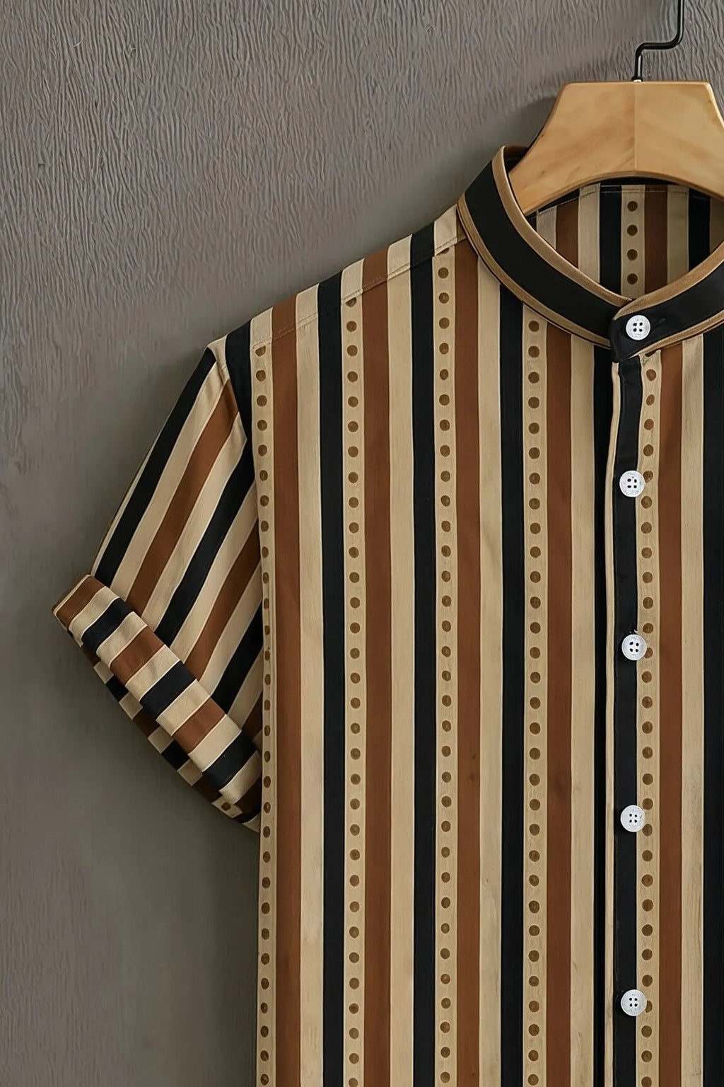 Men's Vertical Stripe Mandarin Collar Casual Shirt