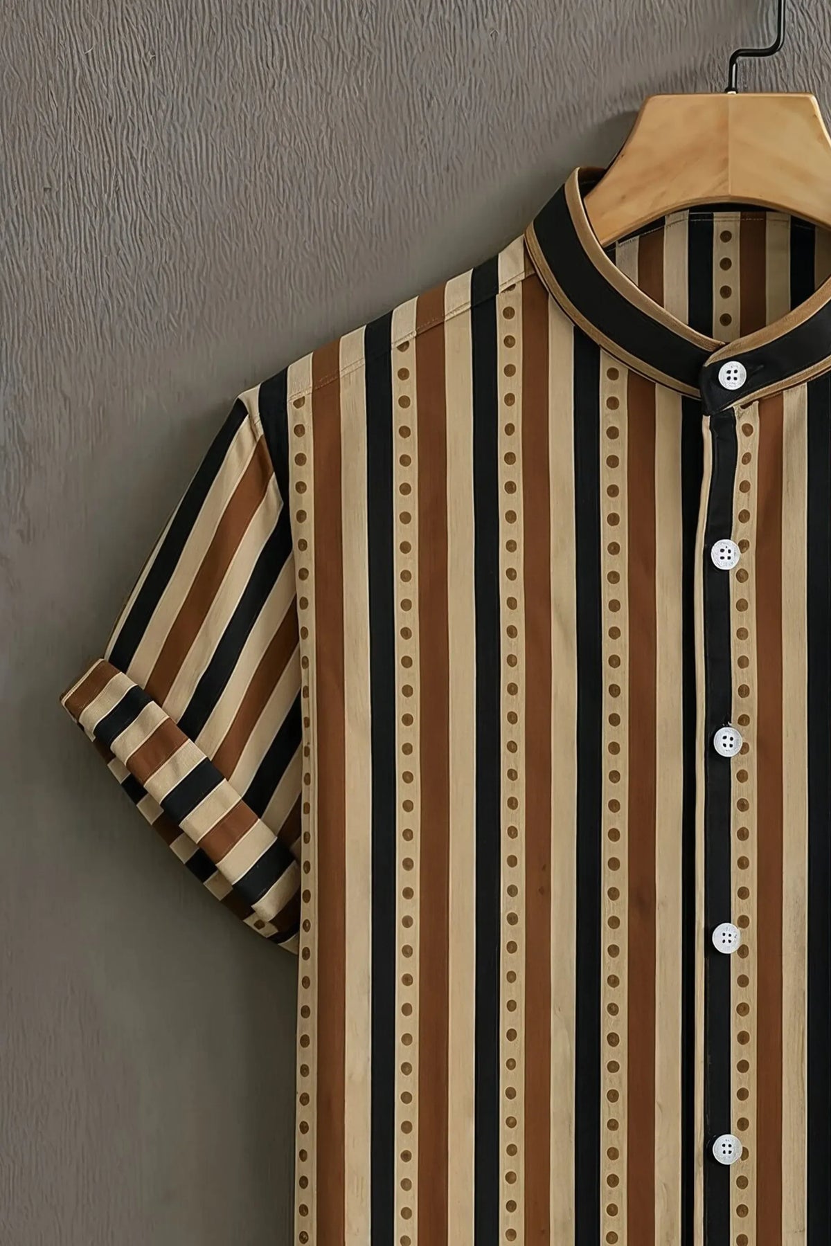 Men's Vertical Stripe Mandarin Collar Casual Shirt