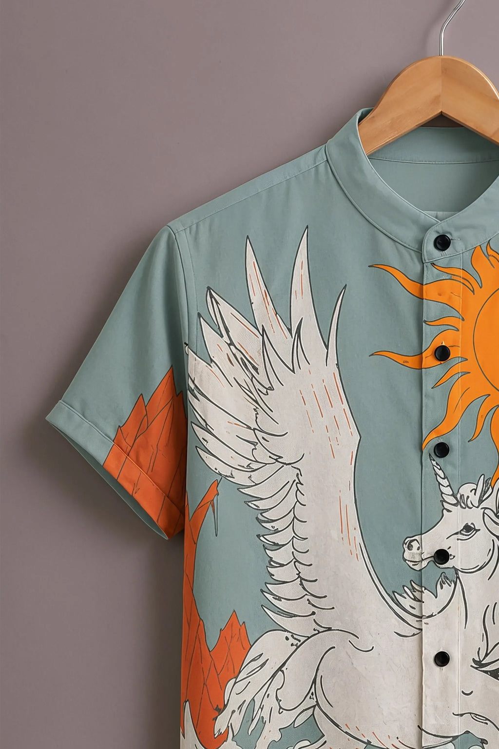 Men's Pegasus & Sun Print Mandarin Collar Shirt