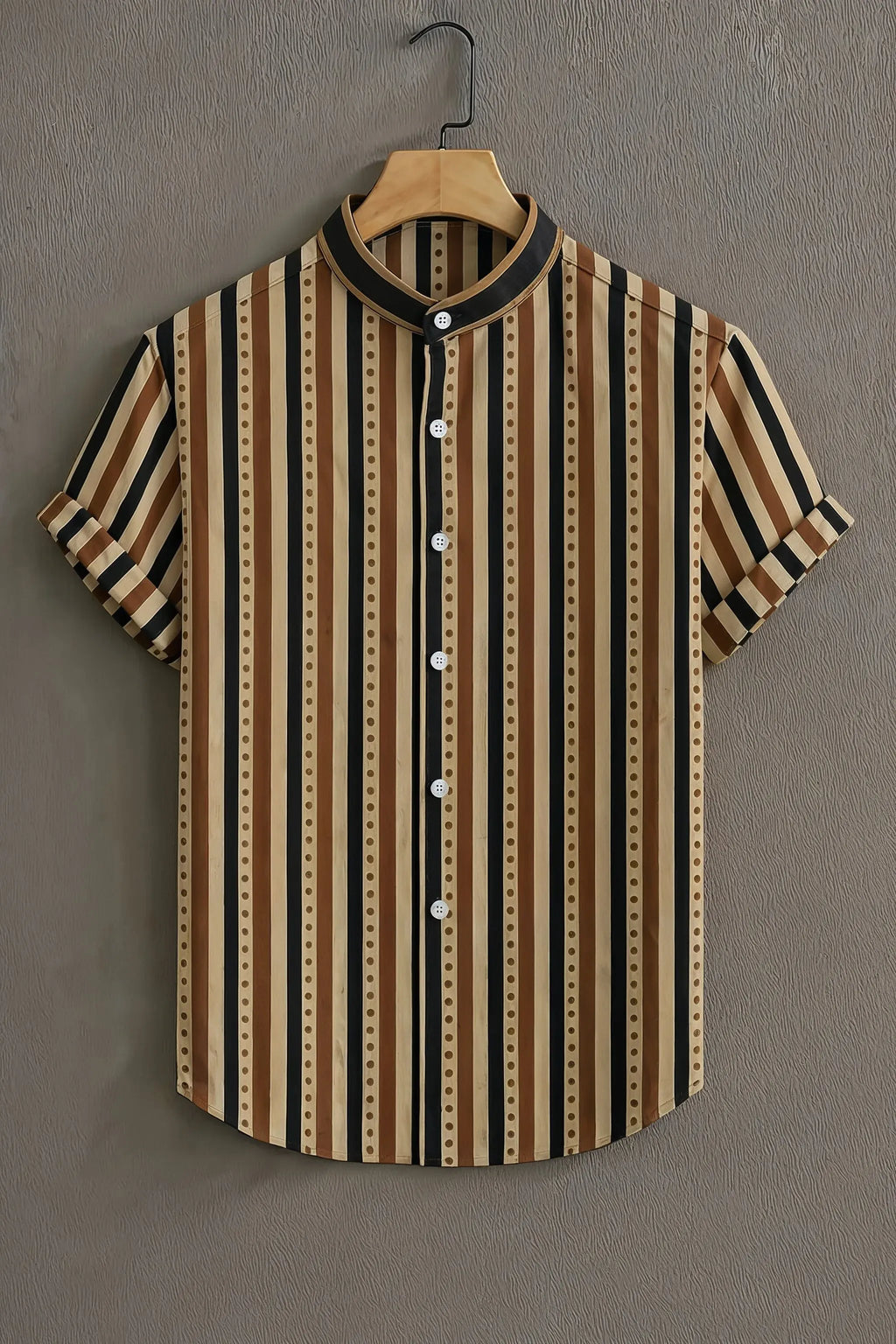 Men's Vertical Stripe Mandarin Collar Casual Shirt