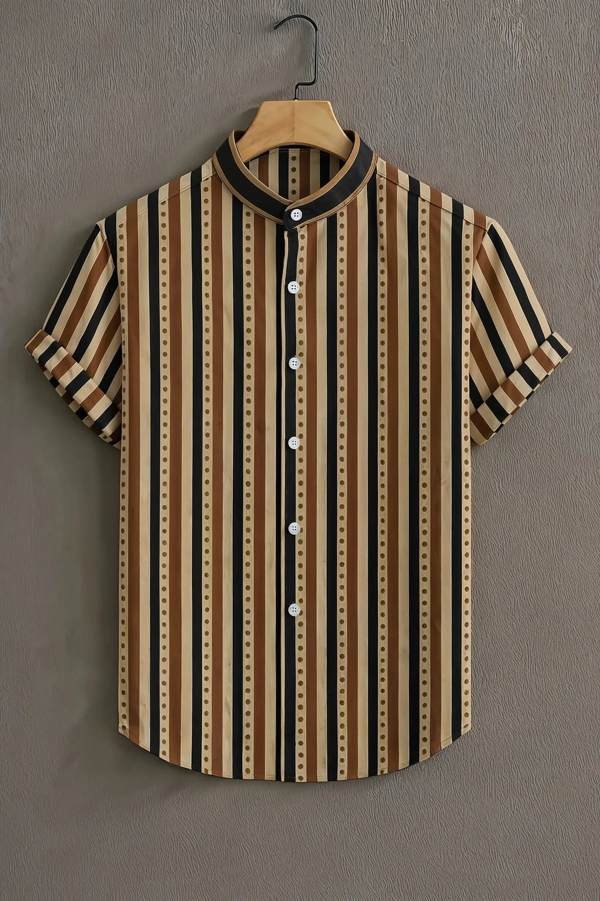 Men's Vertical Stripe Mandarin Collar Casual Shirt