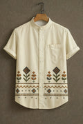 Men's Premium Embroidered Floral Geometric Mandarin Collar Shirt