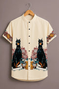 Men's Premium Cream Doberman Floral Print Mandarin Collar Shirt