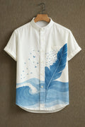 Men's Feather Ocean Wave Mandarin Collar Shirt