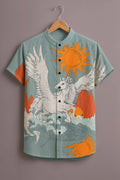 Men's Pegasus & Sun Print Mandarin Collar Shirt