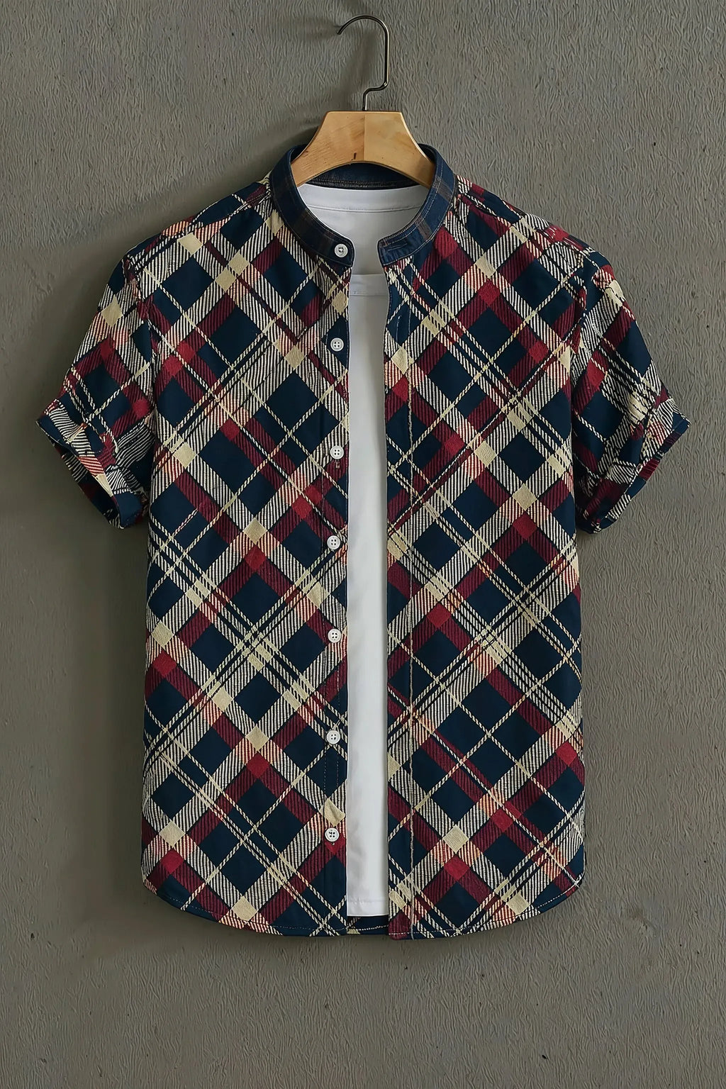 Men's Premium Argyle Print Mandarin Collar Shirt