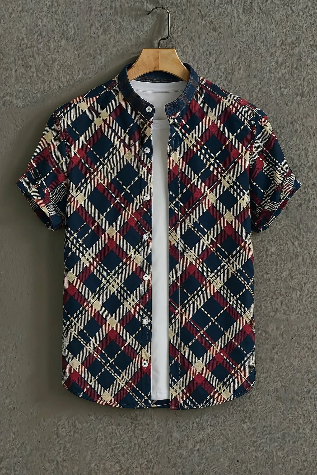 Men's Premium Argyle Print Mandarin Collar Shirt