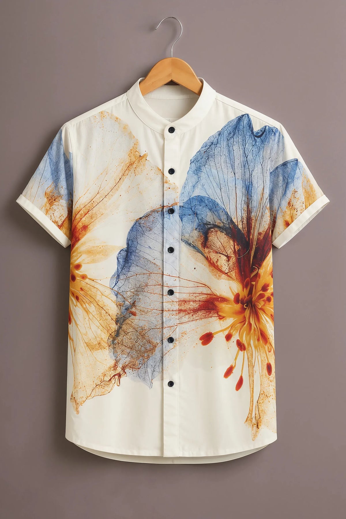 Men's Premium Floral Abstract Mandarin Collar Shirt