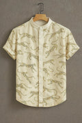 Men's Cream Leopard Print Mandarin Collar Shirt