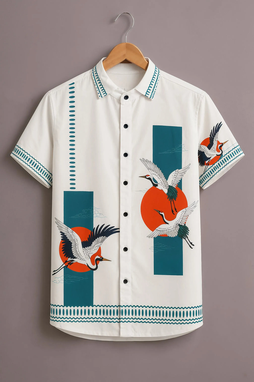 Men's Crane Geometric Print Short Sleeve Shirt