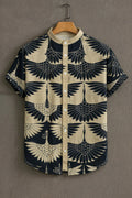 Men's Eagle Print Mandarin Collar Half Sleeve Shirt