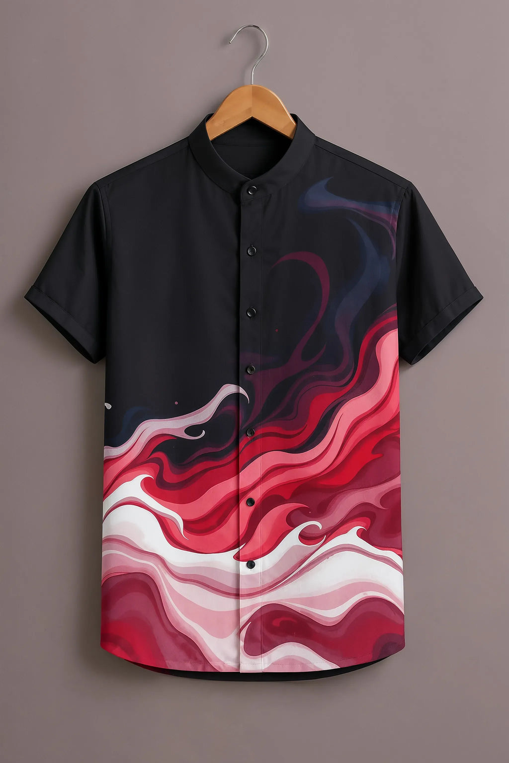 Men's Premium Abstract Wave Mandarin Collar Shirt