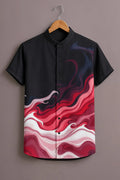 Men's Premium Abstract Wave Mandarin Collar Shirt