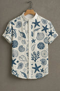 Men's Seashell Starfish Print Mandarin Collar Shirt