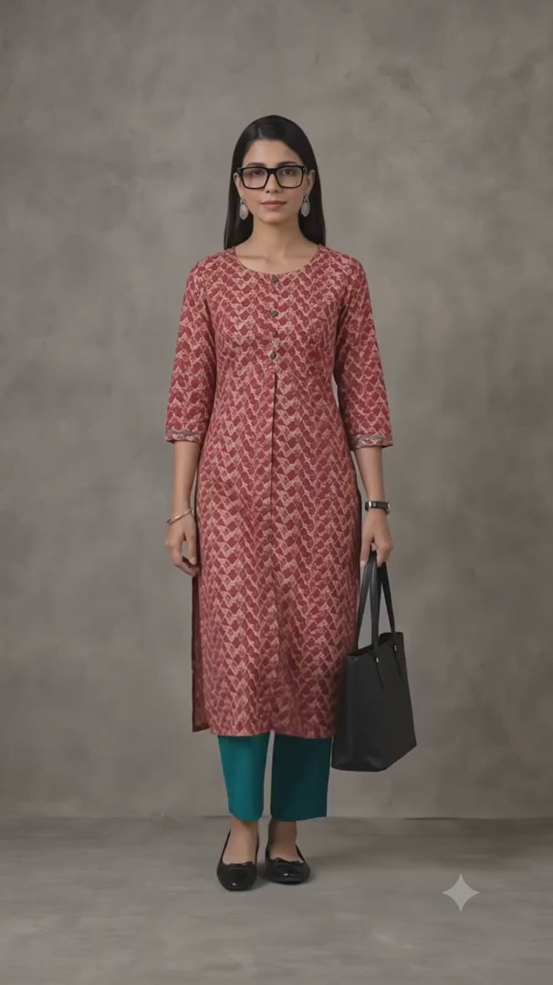 Jaipur Kurti Women's Floral Printed Straight Pure Cotton Kurta Fuchsia